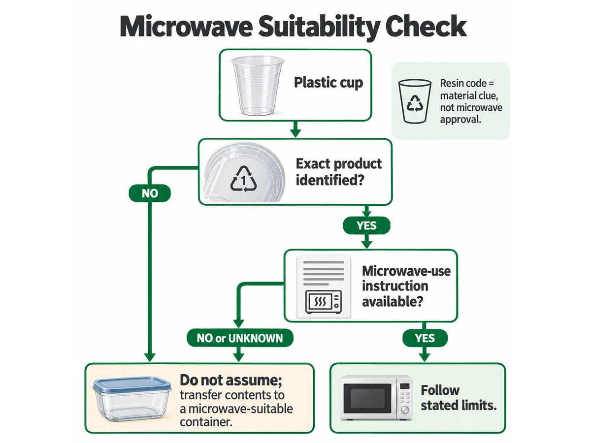 Decision tree for checking whether a plastic cup is suitable for microwave use