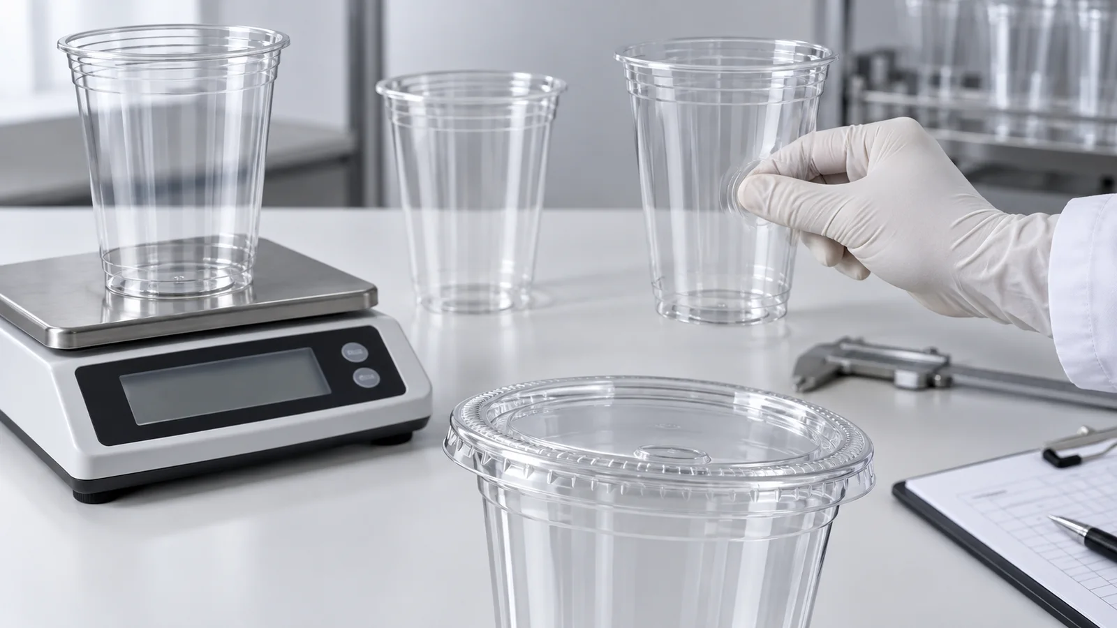 PET cup gram weight, rigidity and lid fit evaluation for B2B buyers