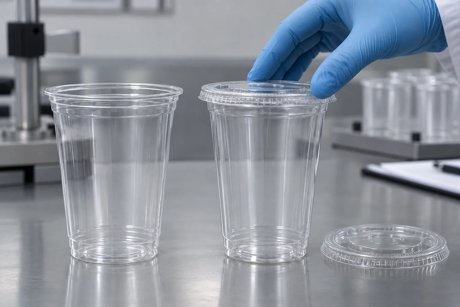 PET cup rim and lid fit comparison during lightweighting evaluation