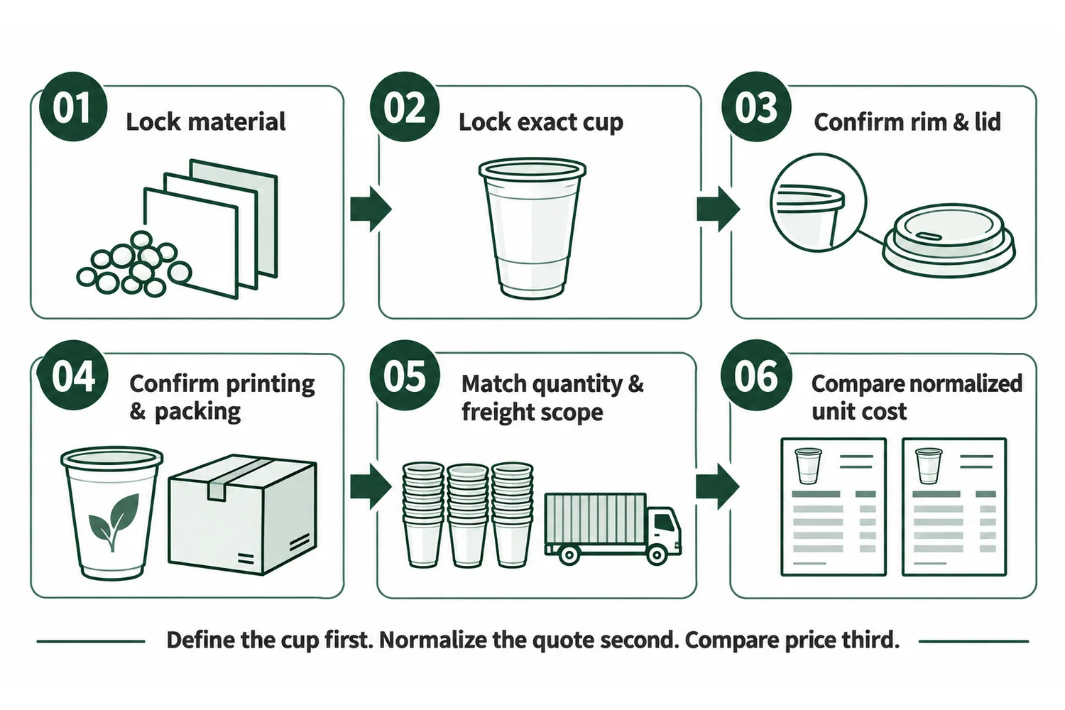 Plastic cup supplier quote normalization workflow from exact cup specification to comparable commercial scope