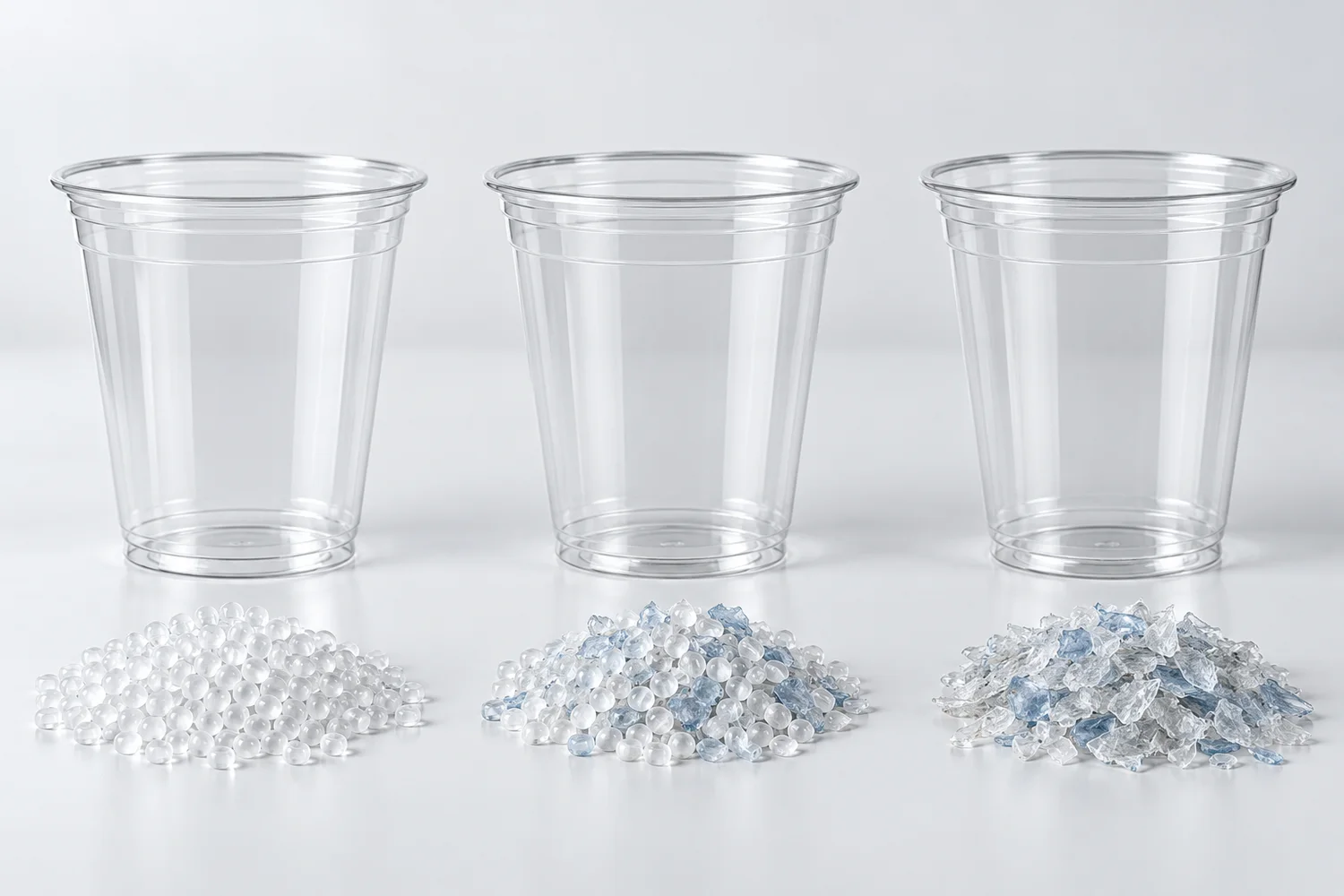 Virgin PET, partial-PCR rPET and higher-PCR rPET cup options compared as procurement specifications