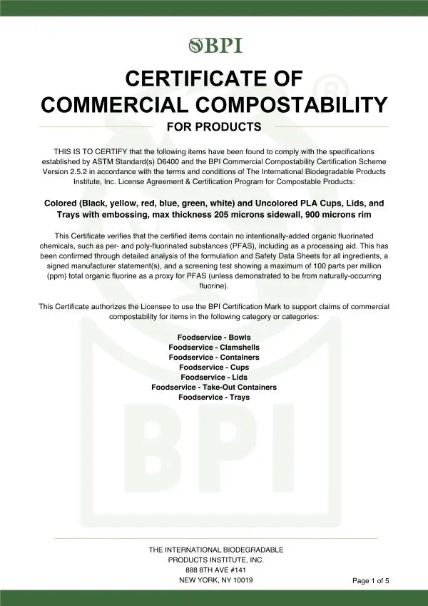 BPI certificate thumbnail for Bioleader Cups